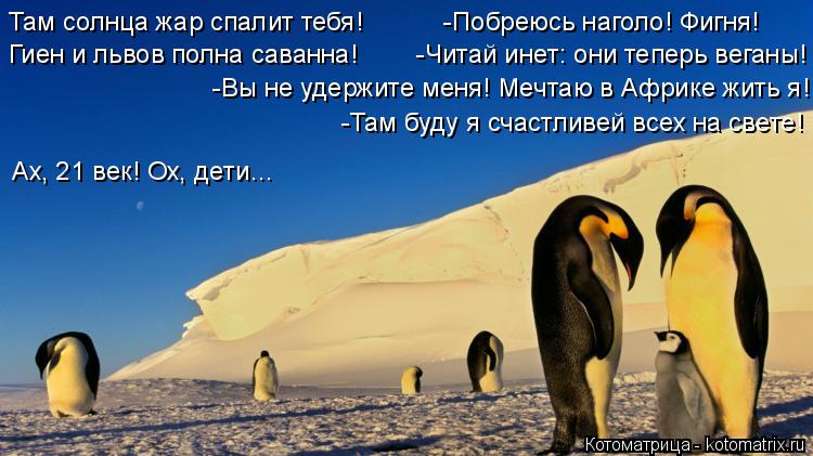 Там солнца жар спалит тебя! -Побреюсь наголо! Фигня! Гиен и львов полна саванна! -Чи... Котоматрица: Там солнца жар спалит тебя! -Побреюсь наголо! Фигня! Гиен и львов полна саванна! -Читай инет: они теперь веганы! -Вы не удержите меня!