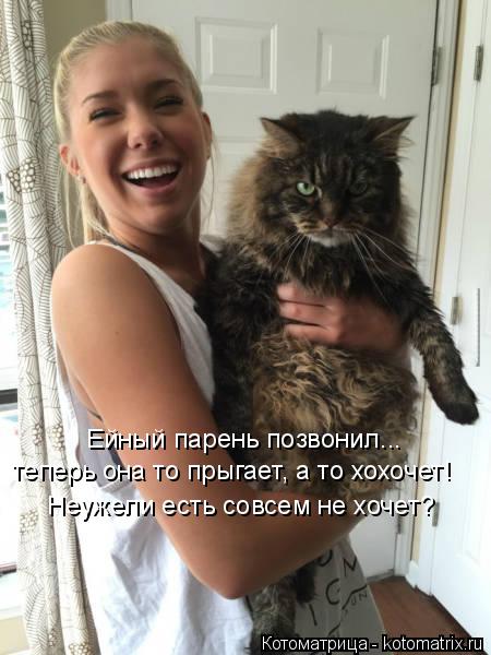 Котоматрица: Ейный парень позвонил... теперь она то прыгает, а то хохочет! Неужели есть совсем не хочет?