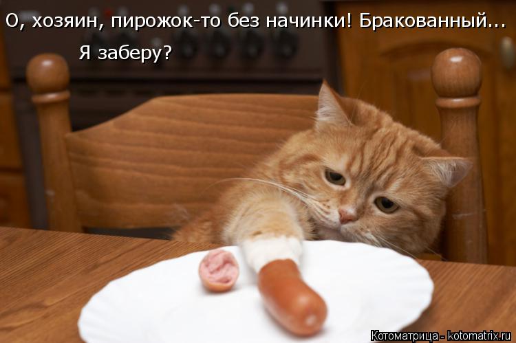 О, хозяин, пирожок-то без начинки! Бракованный... Я заберу?... Котоматрица: О, хозяин, пирожок-то без начинки! Бракованный... Я заберу?