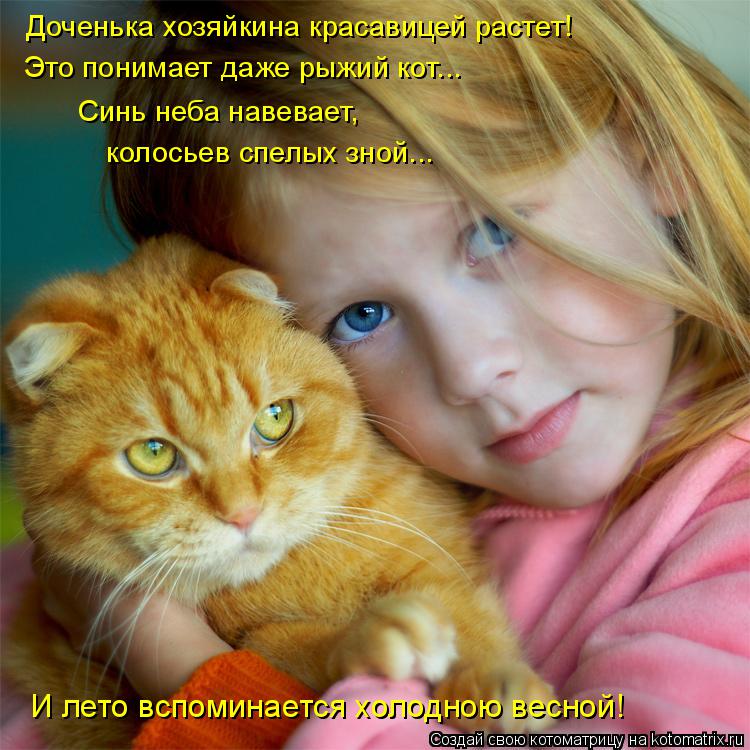 Доченька хозяйкина красавицей растет! Это понимает даже рыжий кот... Синь неба навевает, колосьев с... Котоматрица: Доченька хозяйкина красавицей растет! Это понимает даже рыжий кот... Синь неба навевает, колосьев спелых зной... И лето вспоминается холодн?