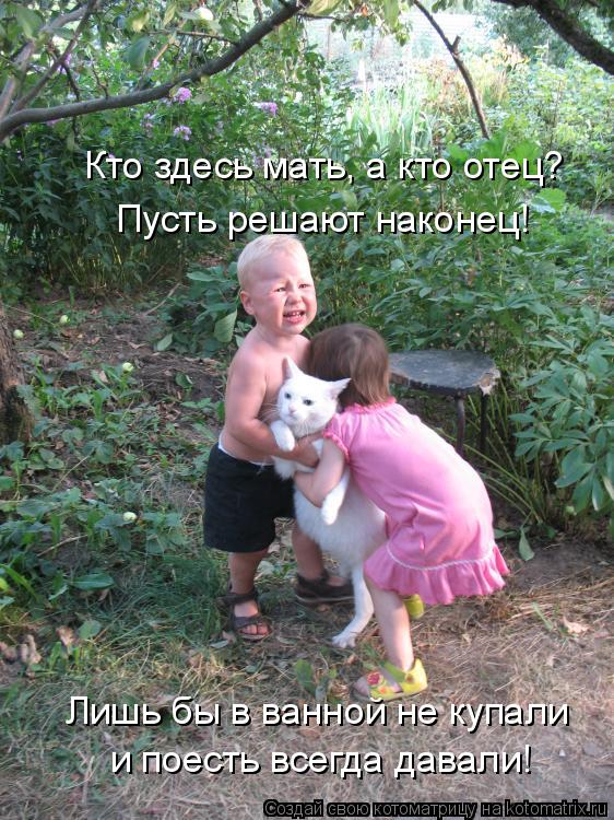 Пусть решают наконец! Лишь бы в ванной не купали и поесть всегда давали! Кто здесь мать, а кто отец?... Котоматрица: Пусть решают наконец! Лишь бы в ванной не купали и поесть всегда давали! Кто здесь мать, а кто отец?
