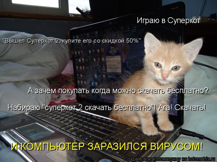 Котоматрица: Играю в Суперкот "Вышел Суперкот 2, купите его со скидкой 50%" А зачем покупать когда можно скачать бесплатно? Набираю "суперкот 2 скачать бесп?
