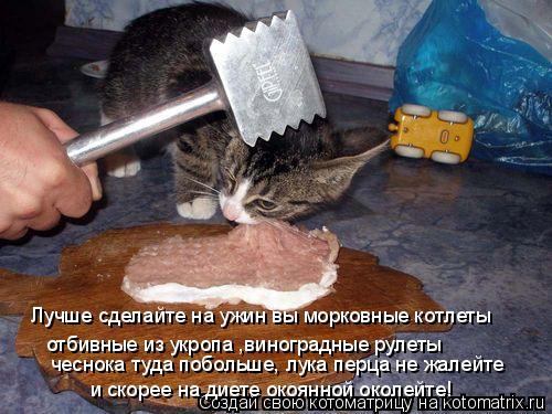 Лучше сделайте на ужин вы морковные котлеты отбивные из укропа ,виноградные рулеты чеснока туда побол... Котоматрица: Лучше сделайте на ужин вы морковные котлеты отбивные из укропа ,виноградные рулеты чеснока туда побольше, лука перца не жалейте и скорее на