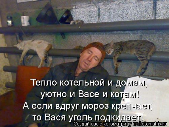 А если вдруг мороз крепчает, то Вася уголь подкидает! Тепло котельной и домам, уютно и Васе и котам!... Котоматрица: А если вдруг мороз крепчает, то Вася уголь подкидает! Тепло котельной и домам, уютно и Васе и котам!