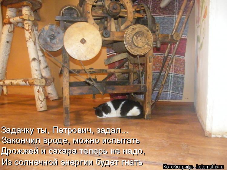 Задачку ты, Петрович, задал... Закончил вроде, можно испытать Дрожжей и сахара теперь не надо, Из сол... Котоматрица: Задачку ты, Петрович, задал... Закончил вроде, можно испытать Дрожжей и сахара теперь не надо, Из солнечной энергии будет гнать