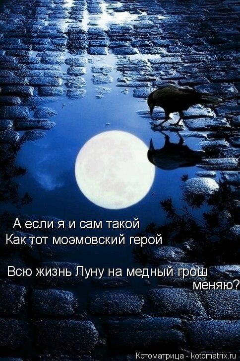 А если я и сам такой Как тот моэмовский герой Всю жизнь Луну на медный грош меняю?... Котоматрица: А если я и сам такой Как тот моэмовский герой Всю жизнь Луну на медный грош меняю?