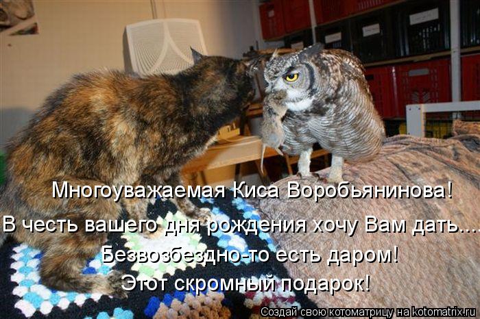 Этот скромный подарок! Безвозбездно-то есть даром! Многоуважаемая Киса Воробьянинова! В честь вашего ... Котоматрица: Этот скромный подарок! Безвозбездно-то есть даром! Многоуважаемая Киса Воробьянинова! В честь вашего дня рождения хочу Вам дать....