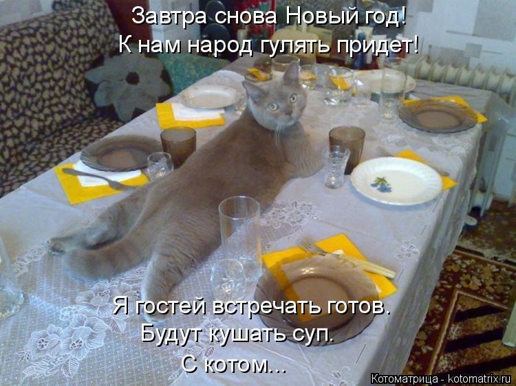 Завтра снова Новый год! К нам народ гулять придет! Я гостей встречать готов. Будут кушать суп. С кото... Котоматрица: Завтра снова Новый год! К нам народ гулять придет! Я гостей встречать готов. Будут кушать суп. С котом...