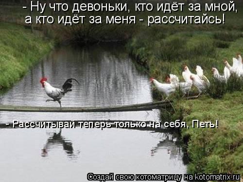- Ну что девоньки, кто идёт за мной, а кто идёт за меня - рассчитайсь! - Рассчитывай теперь только н... Котоматрица: - Ну что девоньки, кто идёт за мной, а кто идёт за меня - рассчитайсь! - Рассчитывай теперь только на себя, Петь!