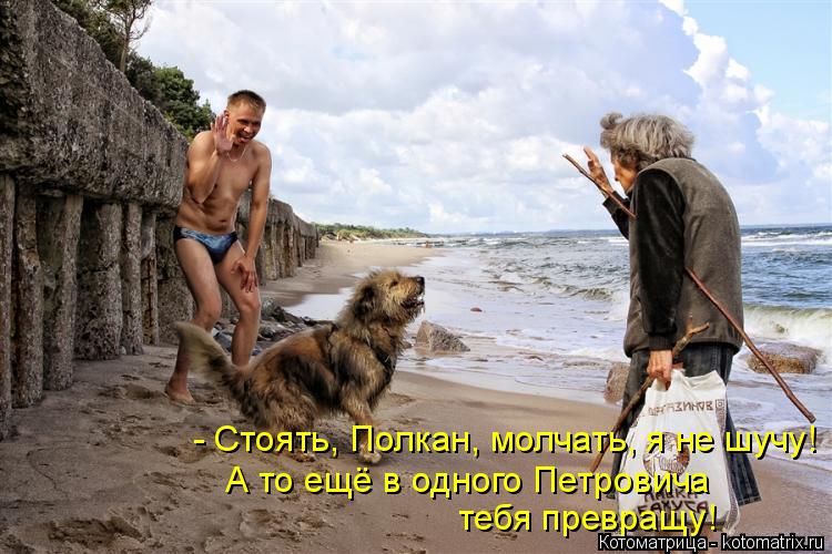 Котоматрица: - Стоять, Полкан, молчать, я не шучу! А то ещё в одного Петровича тебя превращу!
