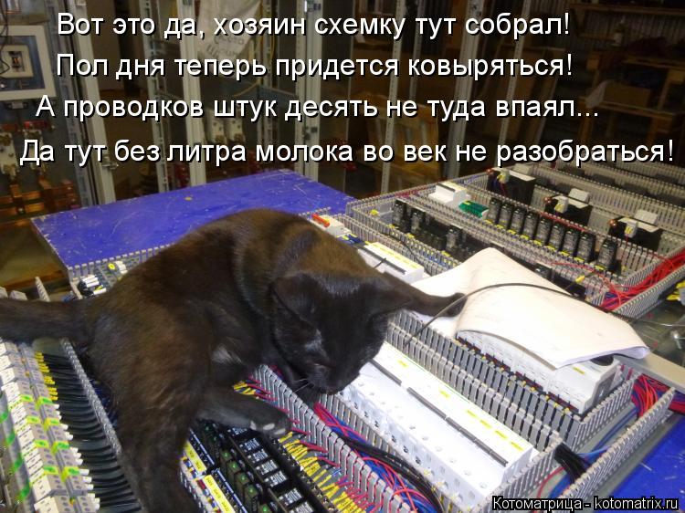 Вот это да, хозяин схемку тут собрал! Пол дня теперь придется ковыряться! А проводков штук десять не ... Котоматрица: Вот это да, хозяин схемку тут собрал! Пол дня теперь придется ковыряться! А проводков штук десять не туда впаял... Да тут без литра молока во в